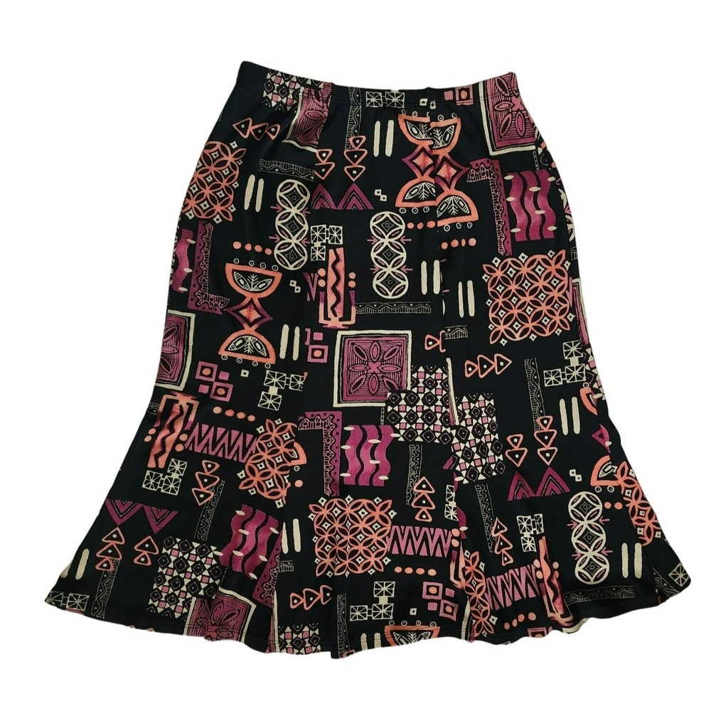 Choices Women's Black Pink Multicolor Printed Ruffle Flounce Skirt Size Medium - Picture 2 of 9